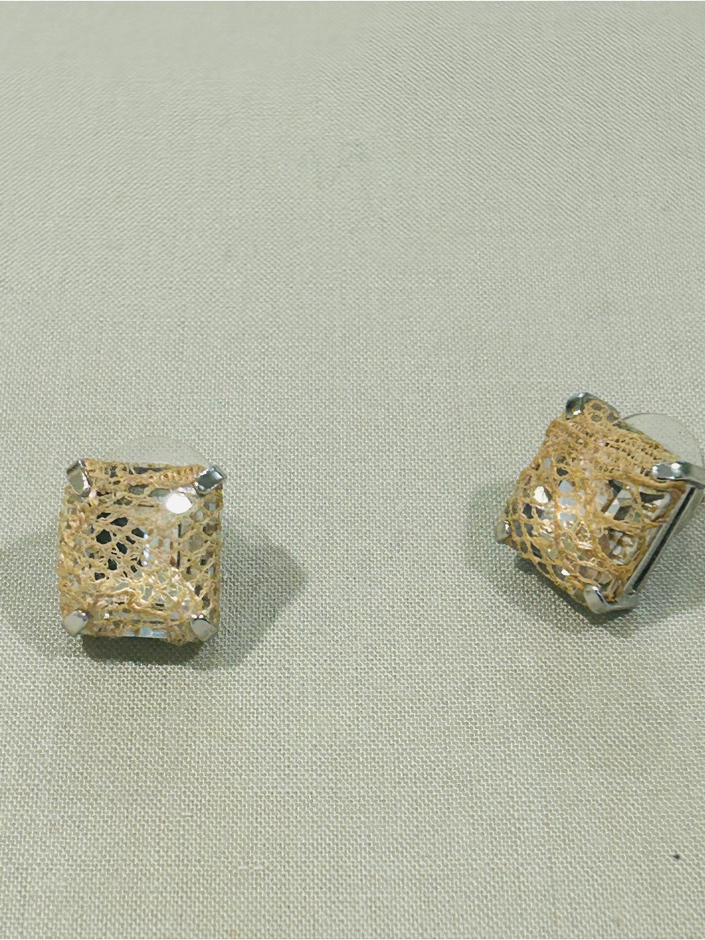 Delicate Gold Filigree Square Stud Earrings - Women Jewelry